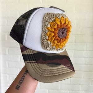 Camo Granny Square Trucker Hat